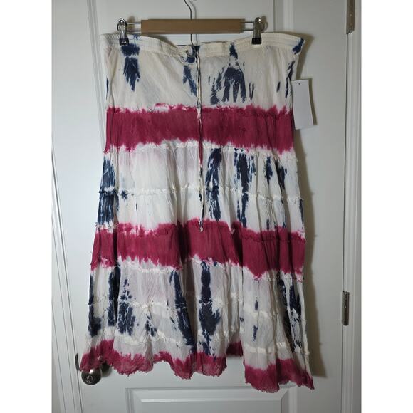 METROWEAR Red Blue White Tye Dye NEW Hippie Boho Festival Maxi Skirt SZ L - Picture 2 of 12